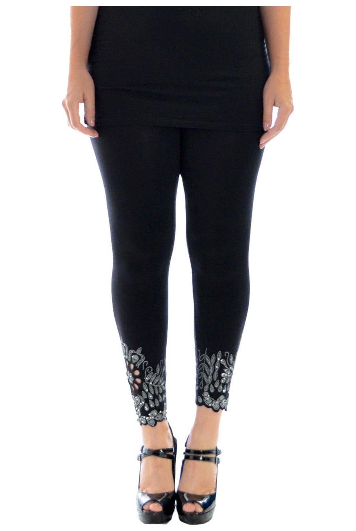 Plus Size Sequin Scallop Beaded Flower Petal Leggings Leggings WearAll