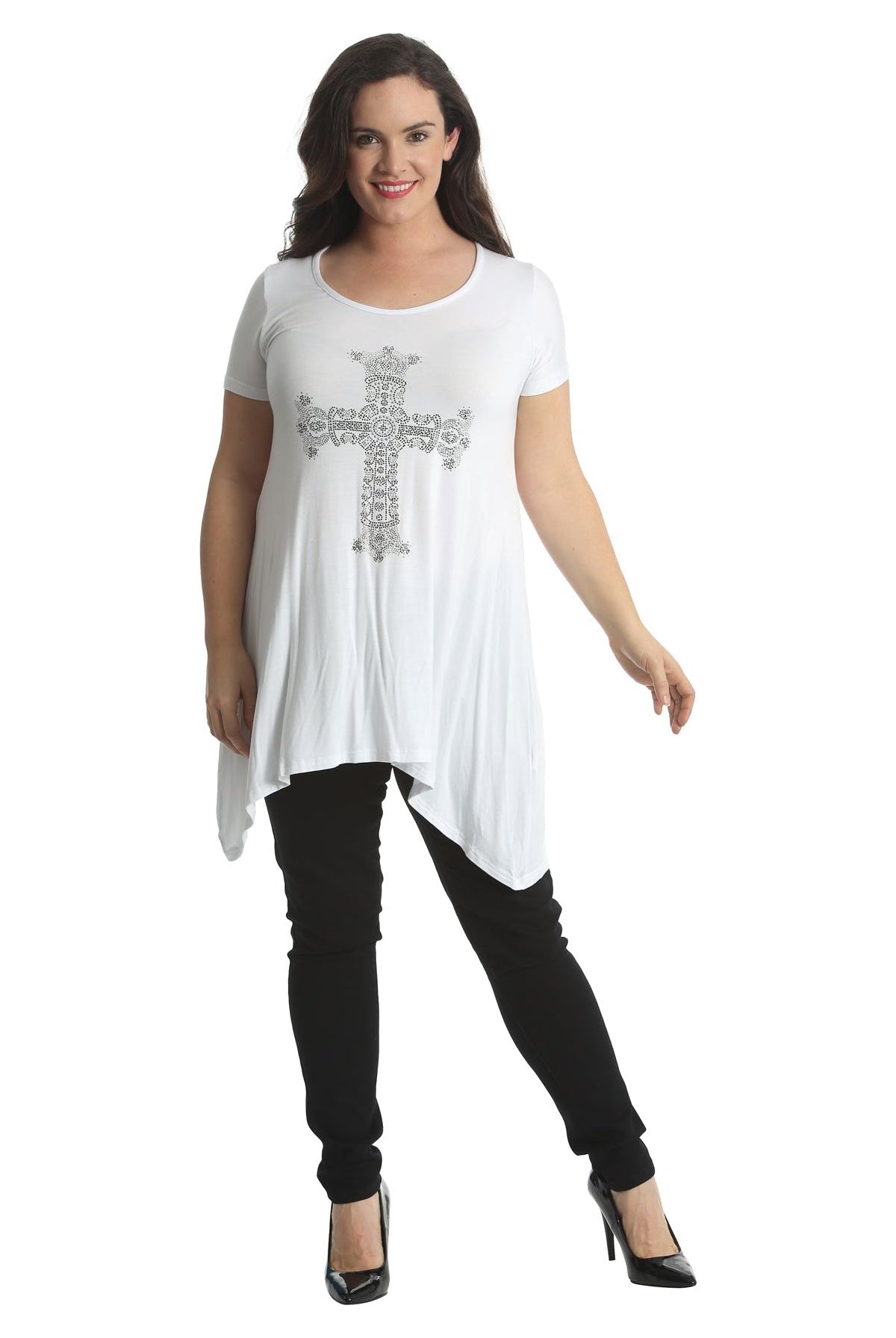 Crown Cross Stud Hanky Hem Short Sleeve Top Tops WearAll