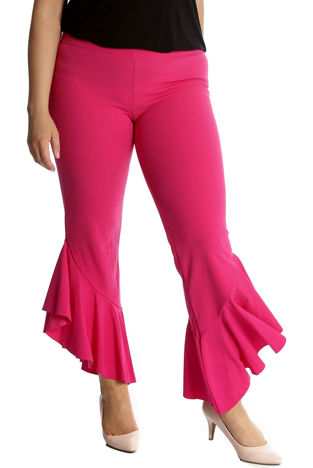 Frill Asymmetric Hem Plain Trousers Trousers WearAll Cerise 12-14
