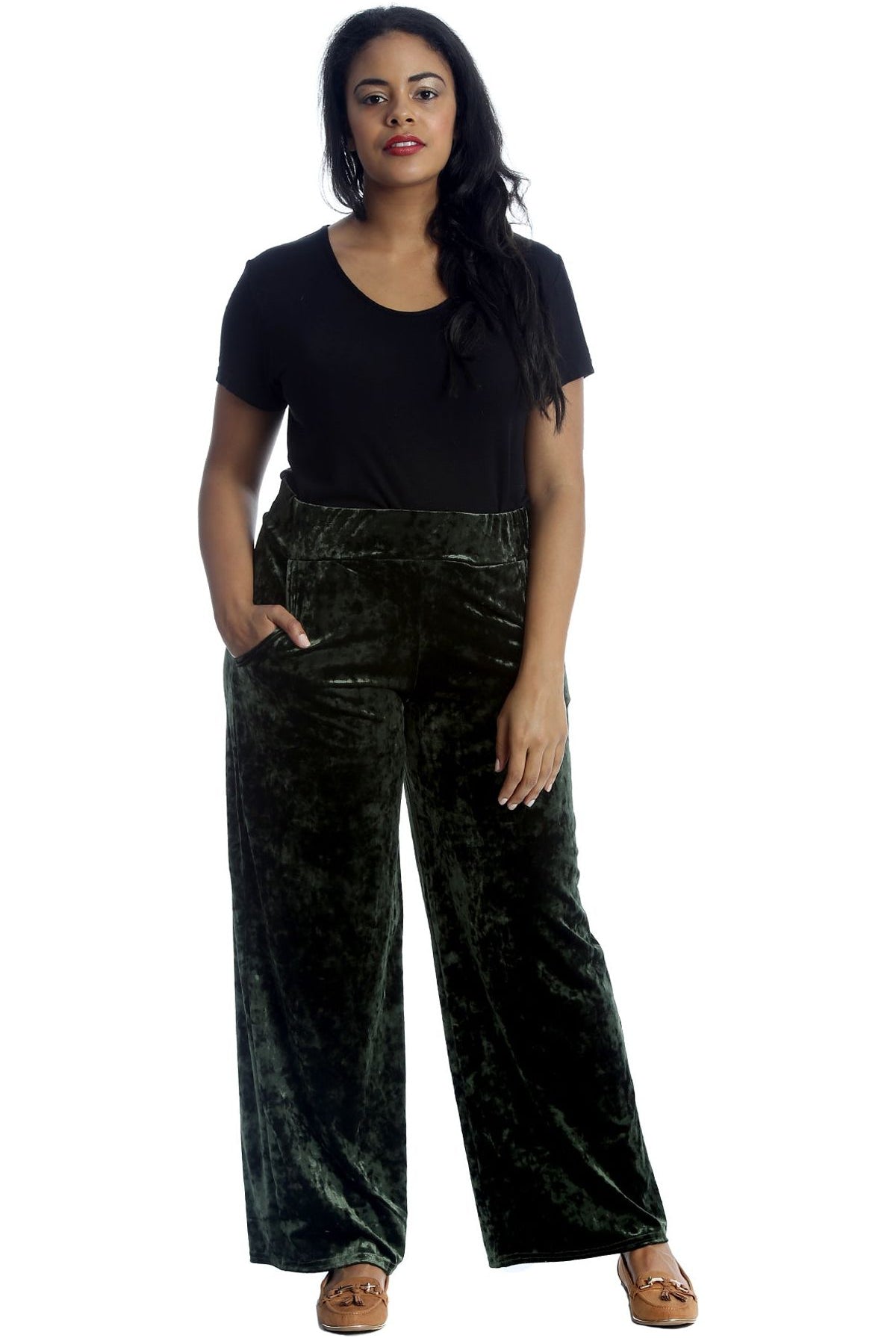 Velour Velvet Wide Flared Leg Pocket Palazzo Palazzo WearAll