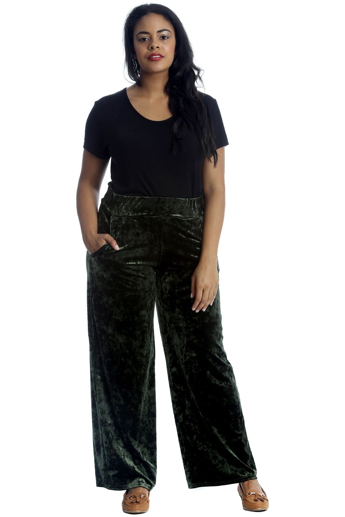 Velour Velvet Wide Flared Leg Pocket Palazzo Palazzo WearAll