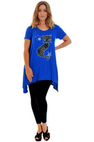 Studded Fur Cat Hanky Hem Short Sleeve Top Apparel & Accessories WearAll