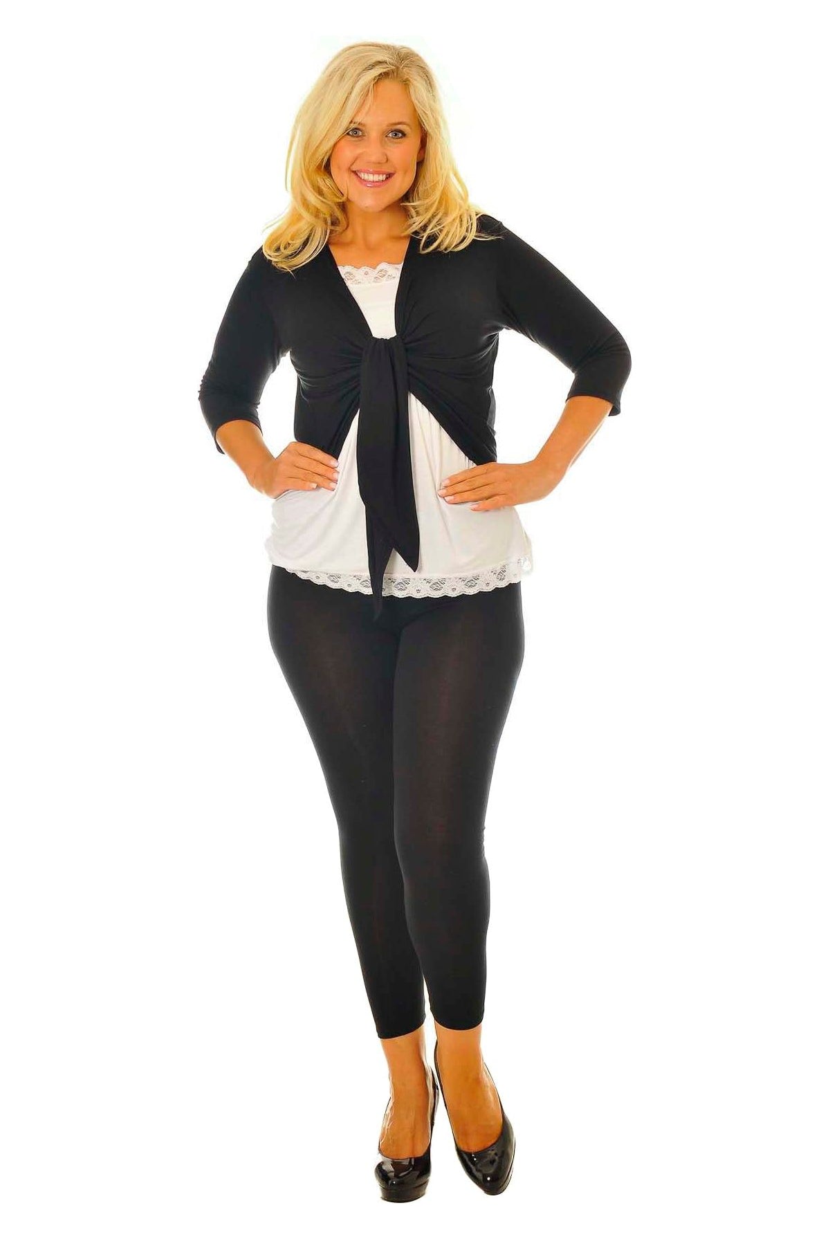 Plus Size 3/4 Sleeve Tie Shrug Tops WearAll