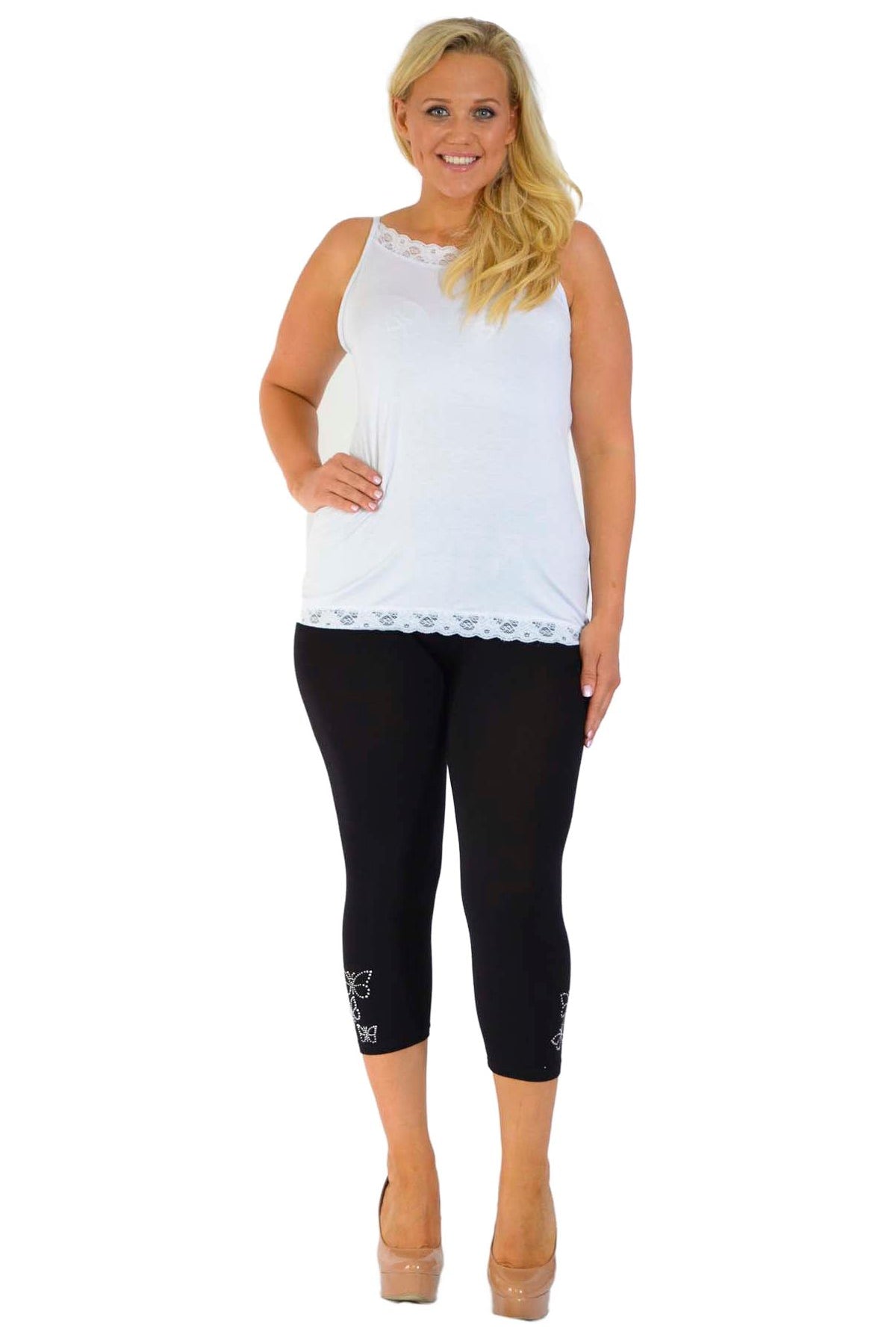 Plus Size 3/4 Butterfly Sequin Leggings Leggings WearAll