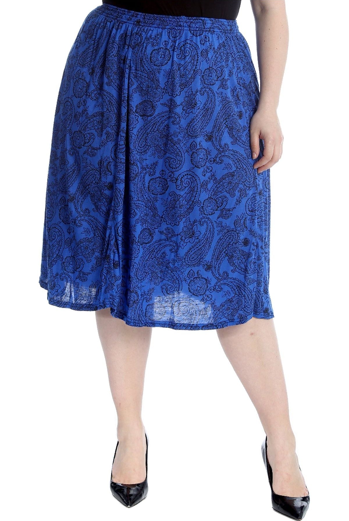 Plus Size Paisley Royal Print Midi Skirt Skirt WearAll Paisley Royal 28-30
