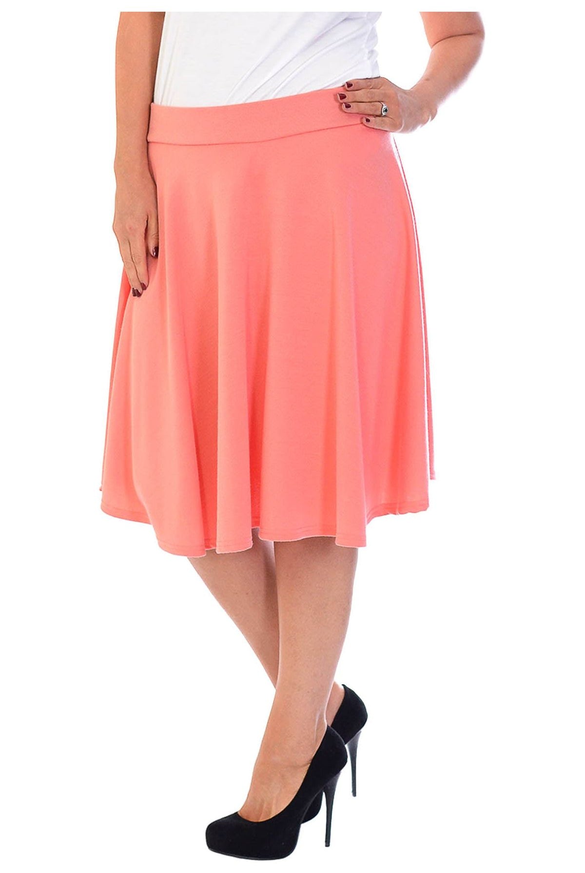 Flared Elastic Waist Skirt – Skater Style Skirt WearAll Coral 14
