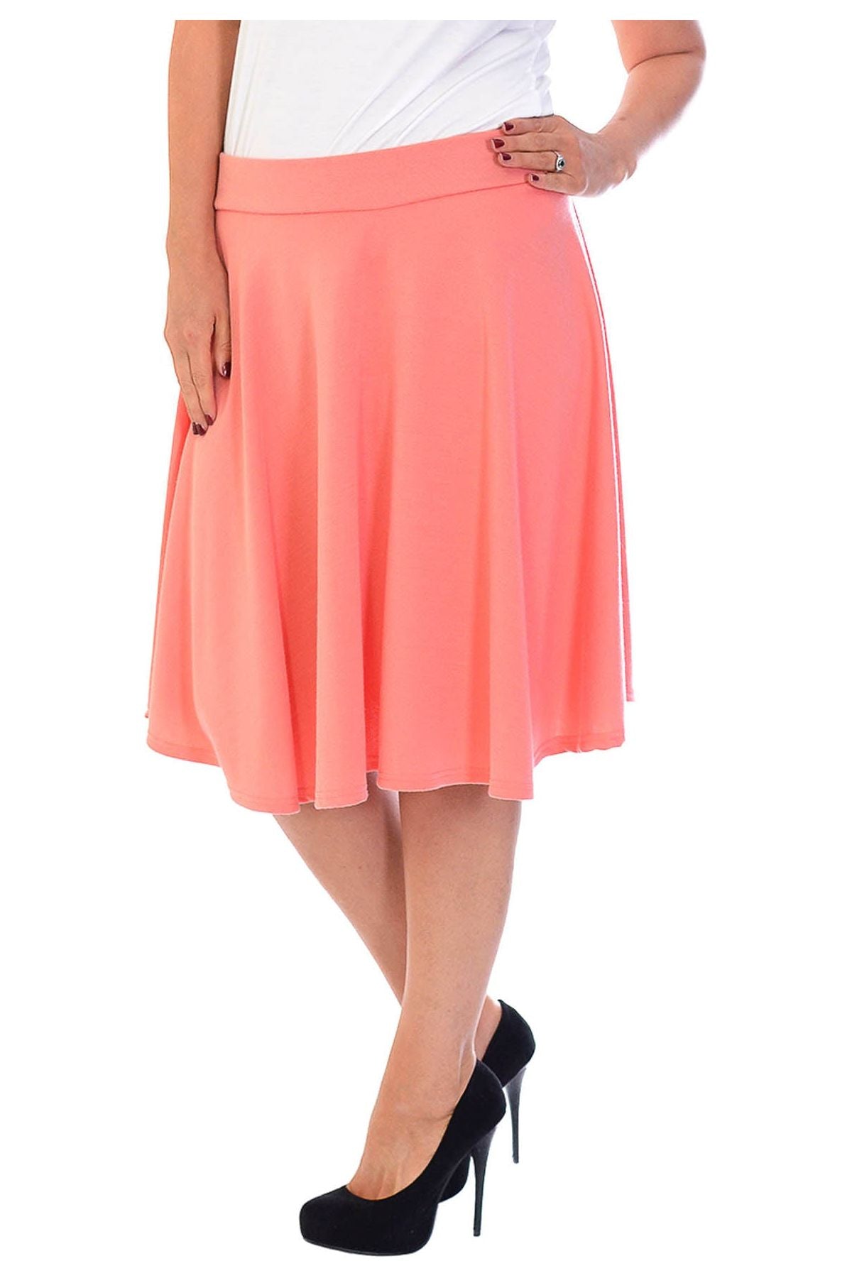 Flared Elastic Waist Skirt – Skater Style Skirt WearAll Coral 14