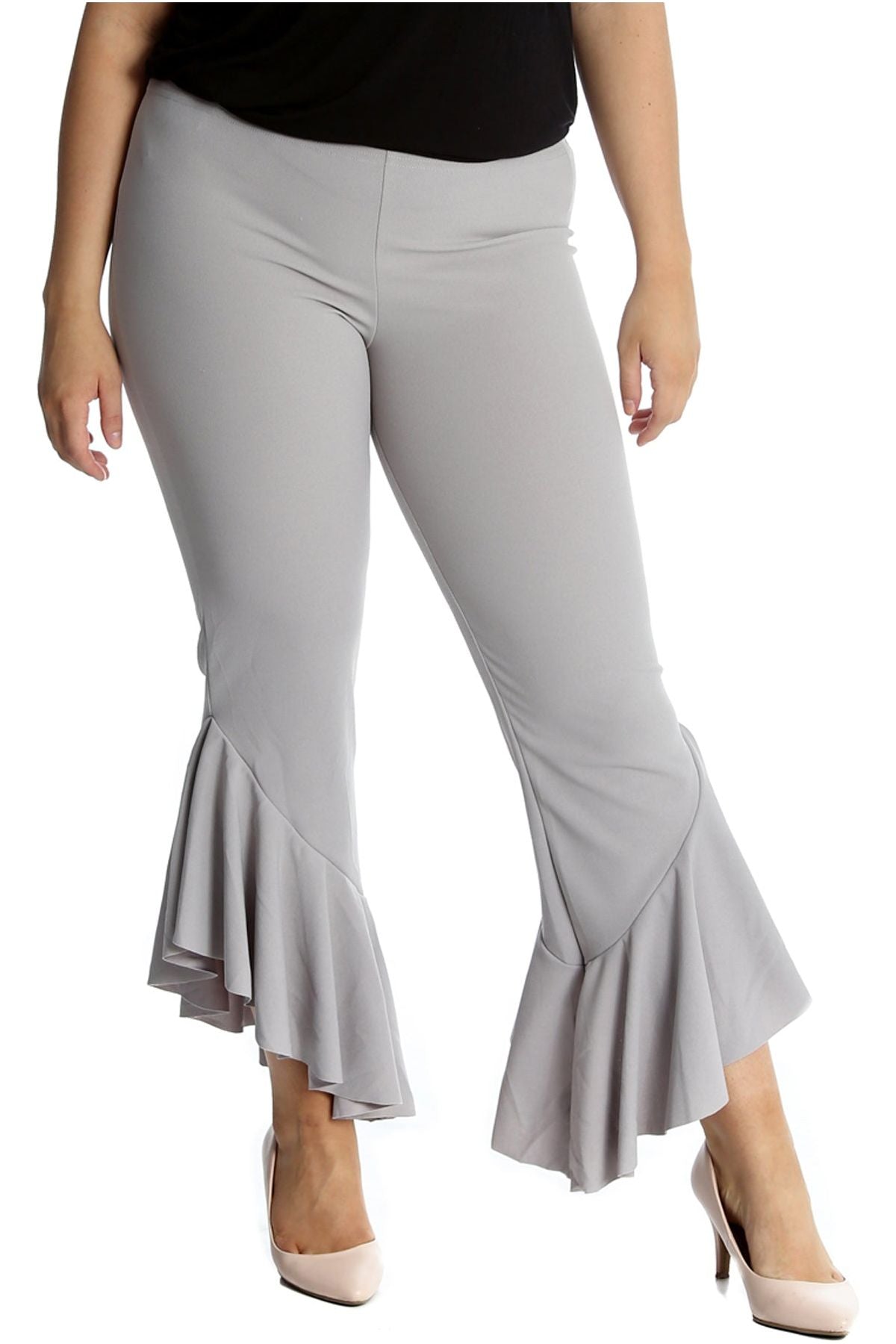 Frill Asymmetric Hem Plain Trousers Trousers WearAll