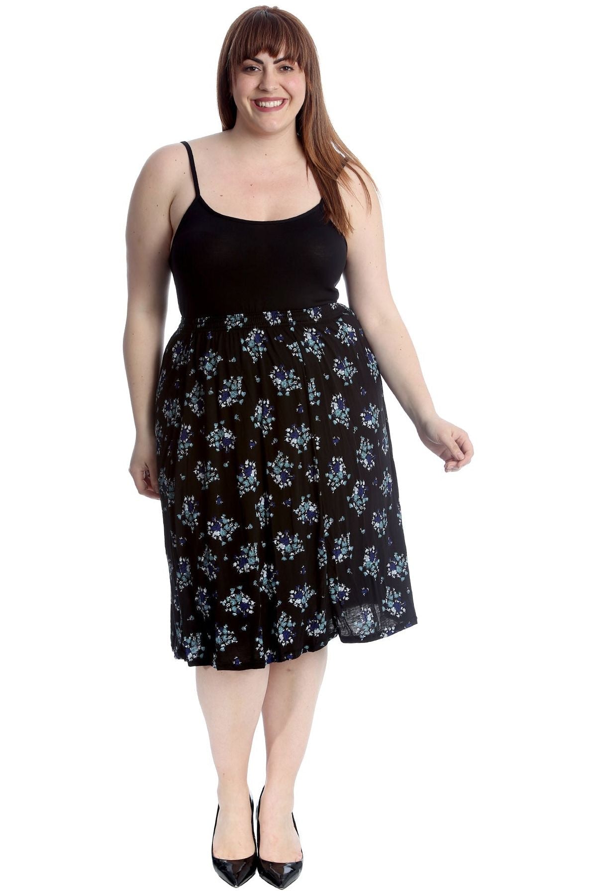 Plus Size Teal Floral Midi Skirt Skirt WearAll