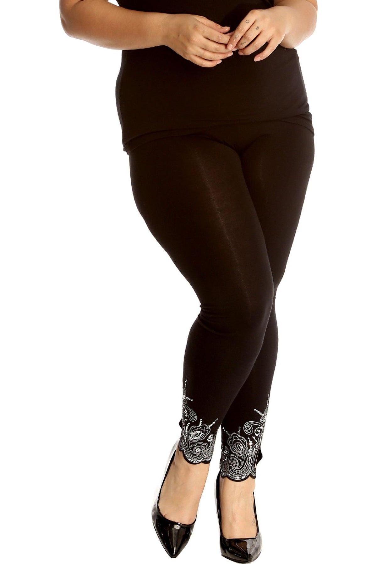 Plus Size Sequin Stretch Leggings Leggings WearAll