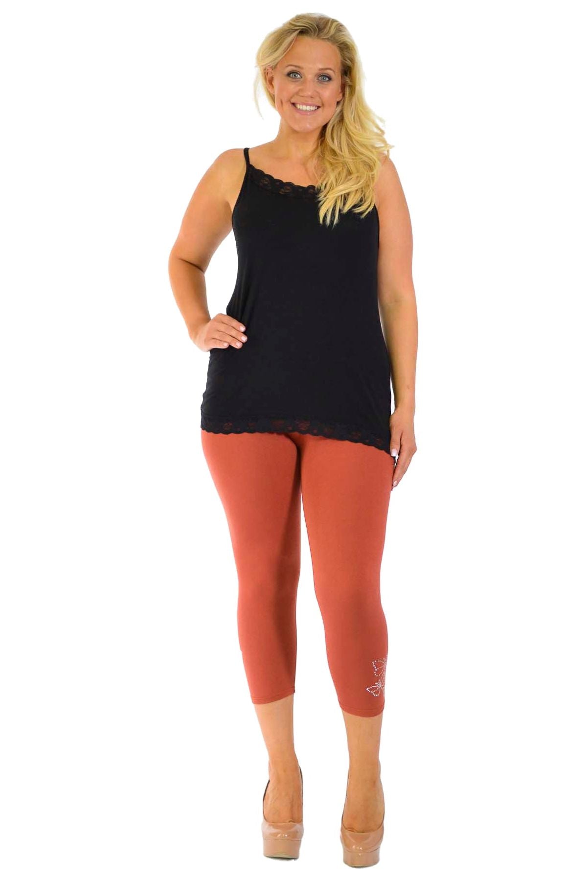 Plus Size 3/4 Butterfly Sequin Leggings Leggings WearAll