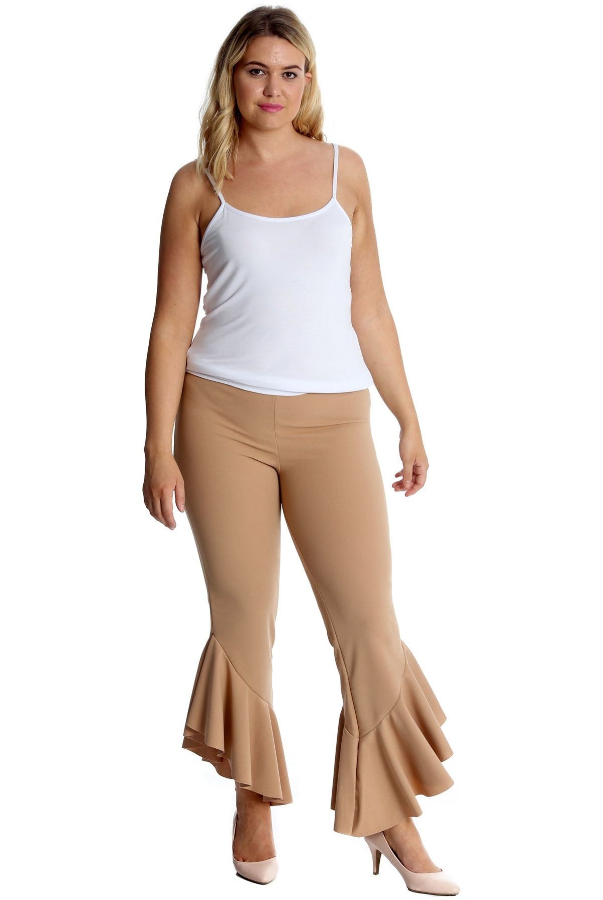 Frill Asymmetric Hem Plain Trousers Trousers WearAll