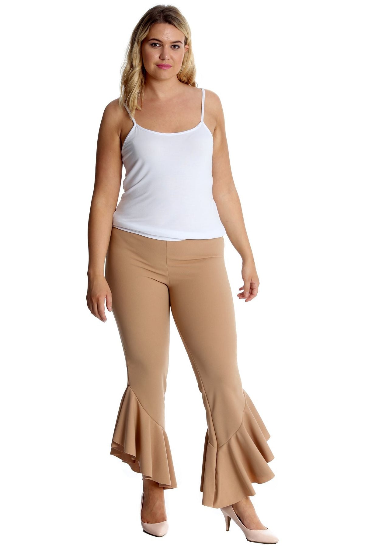 Frill Asymmetric Hem Plain Trousers Trousers WearAll