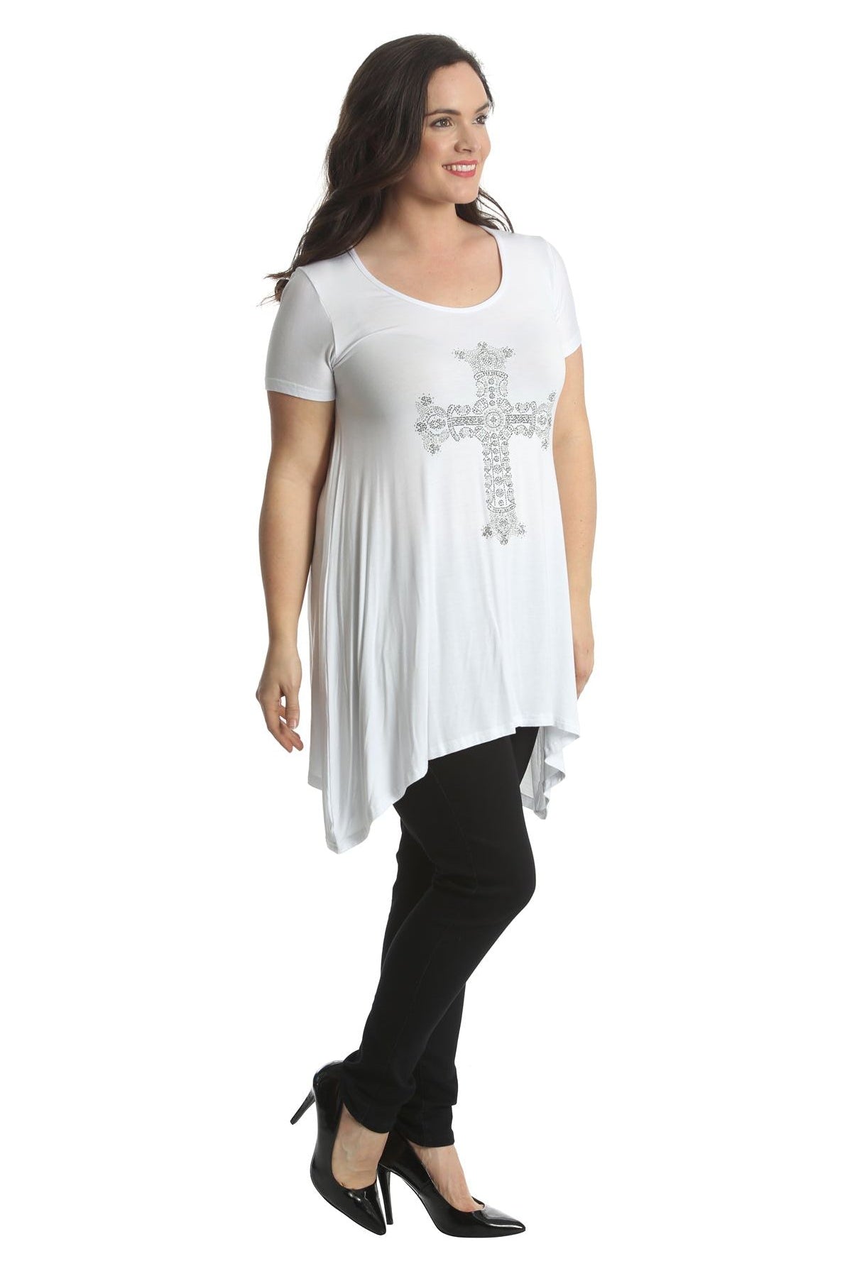 Crown Cross Stud Hanky Hem Short Sleeve Top Tops WearAll