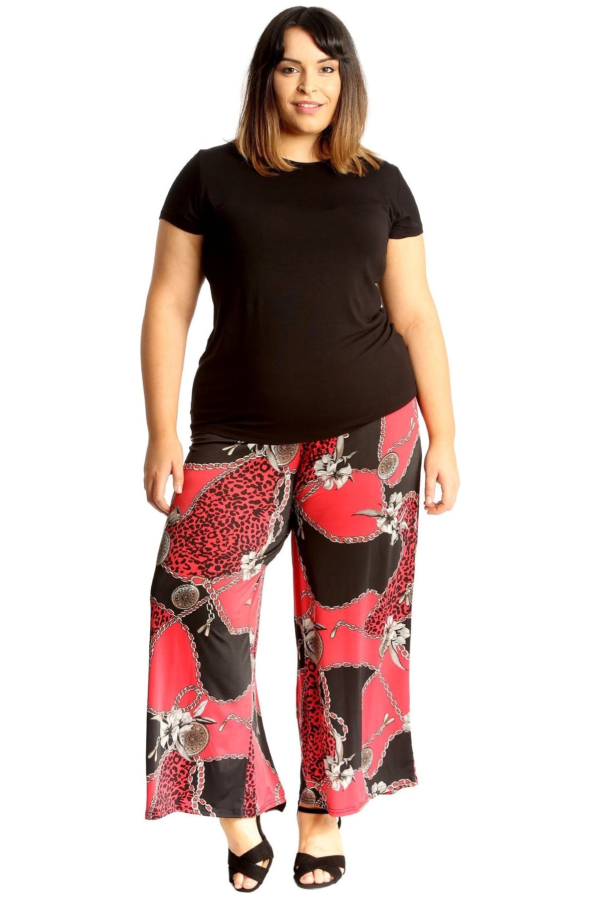 Plus Size Red Leopard Chain Print Palazzo Trouser Palazzo WearAll