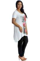 Three Rose Print Hanky Hem Short Sleeve Top Apparel & Accessories WearAll