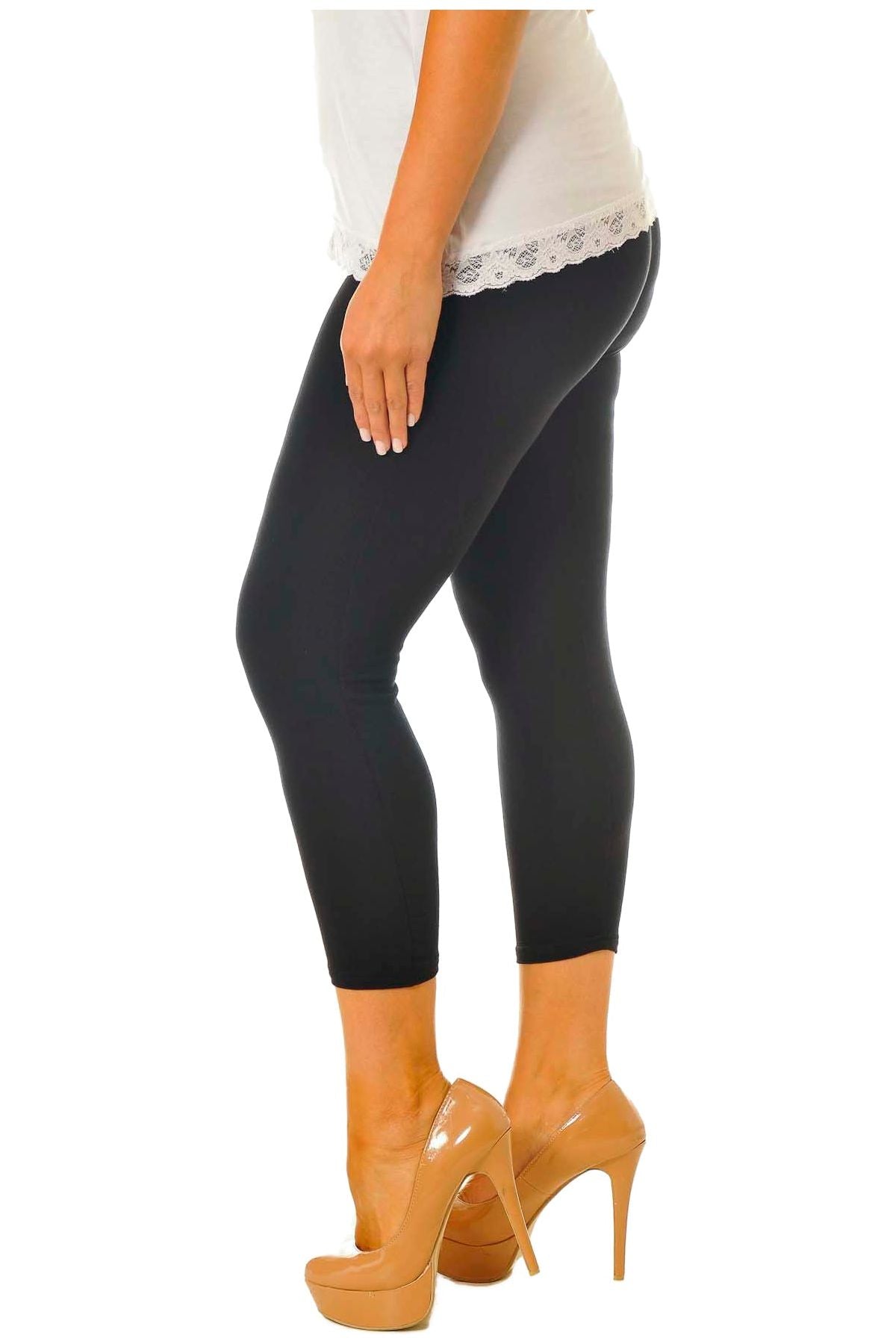 3/4 Length Cropped Leggings Leggings WearAll Black 12-14