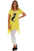 Studded Fur Cat Hanky Hem Short Sleeve Top Apparel & Accessories WearAll