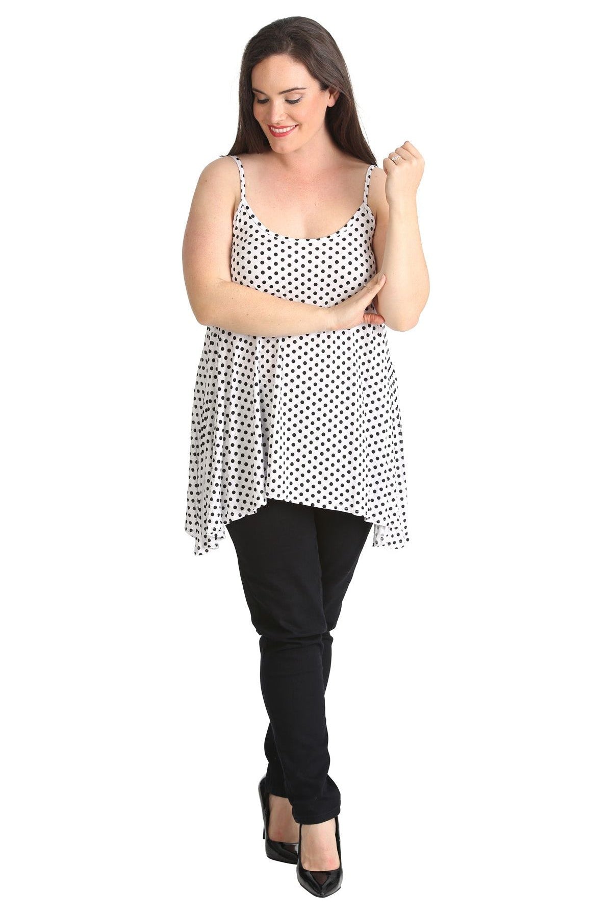 Plus Size Black White Spot Print Strappy Dress Vest Top Dress WearAll