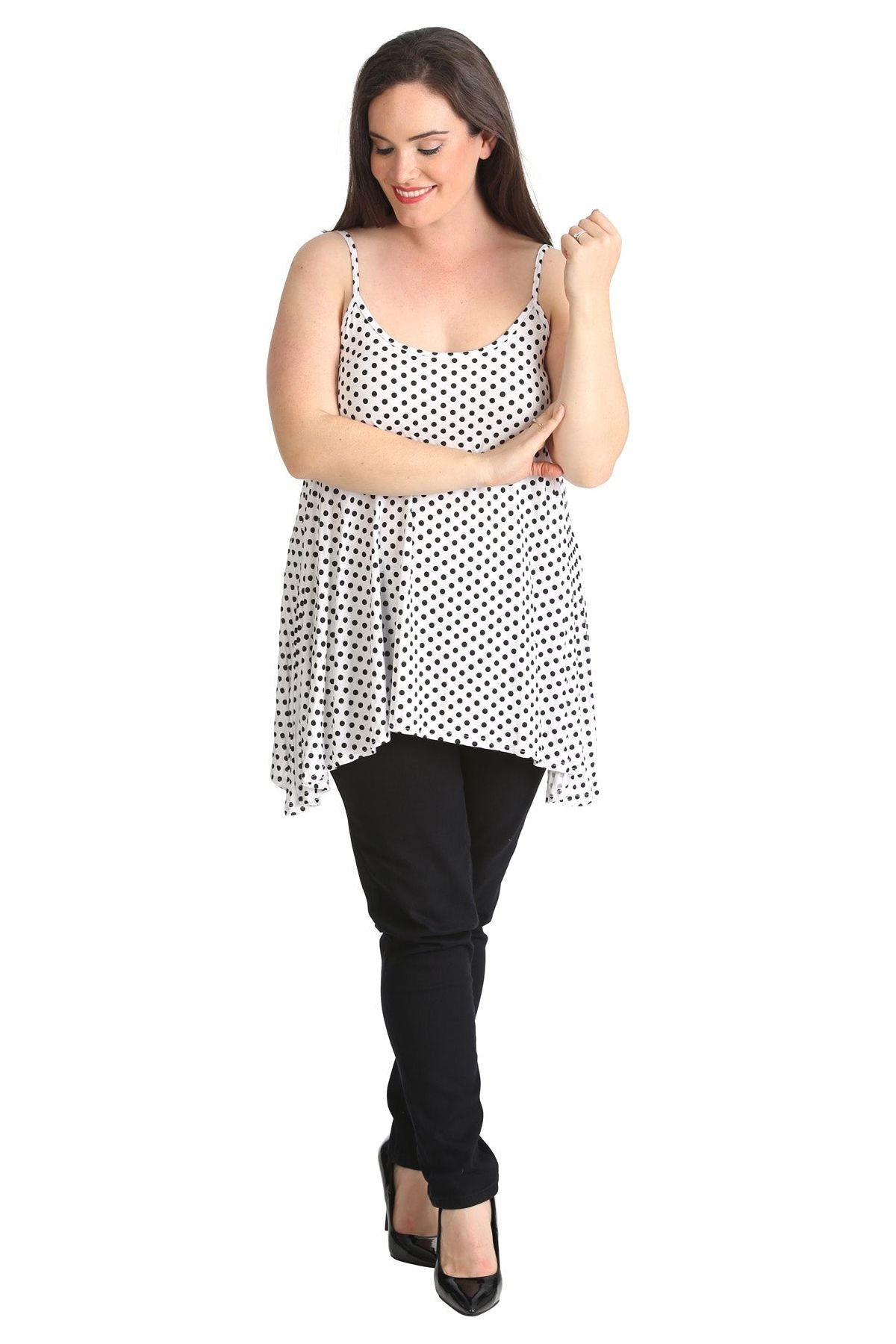 Plus Size Black White Spot Print Strappy Dress Vest Top Dress WearAll