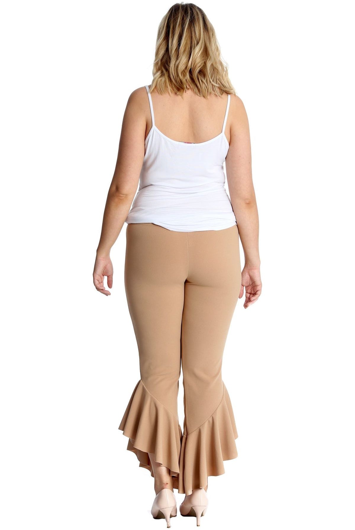 Plus Size Frill Asymmetric Hem Plain Trousers Trousers WearAll