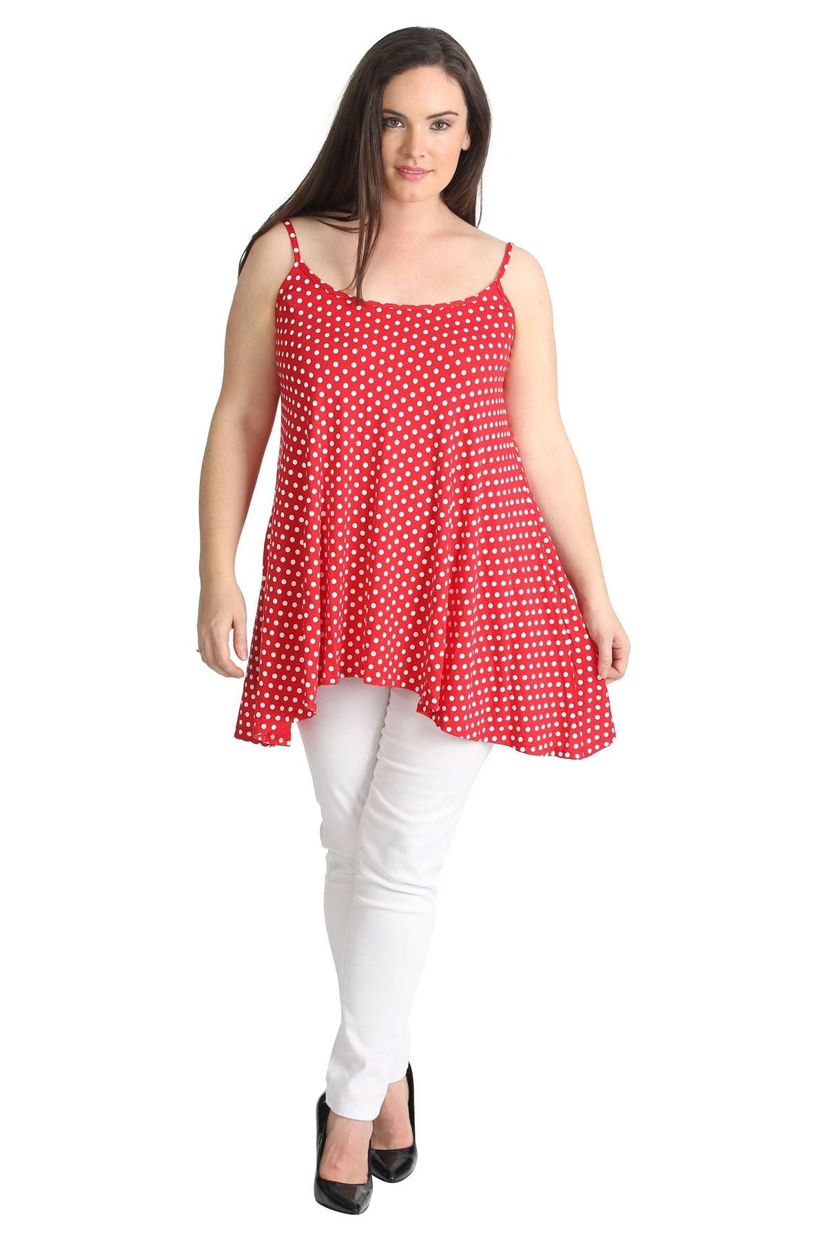 Plus Size Black White Spot Print Strappy Dress Vest Top Dress WearAll