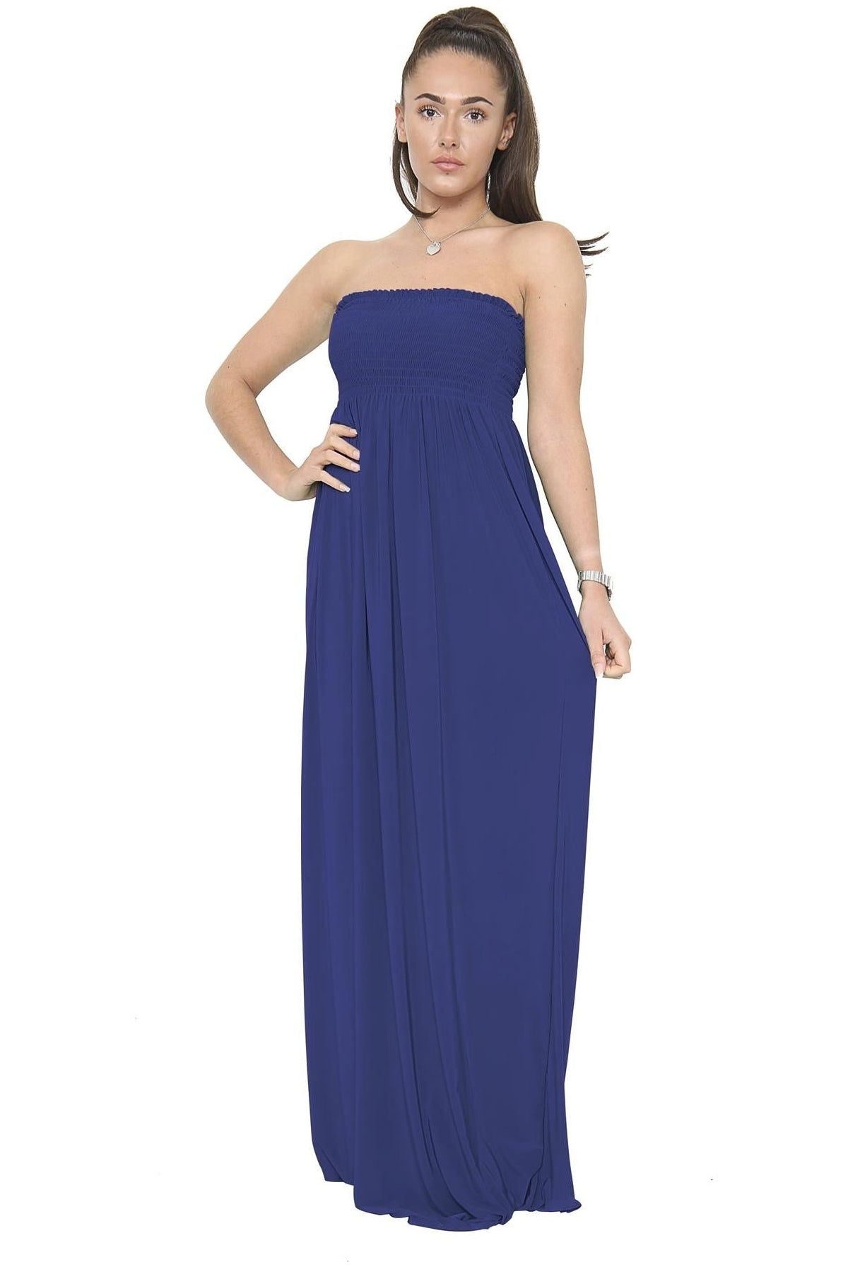 Strapless Sheering Maxi Dress Maxi Cardigan WearAll Navy 8-10