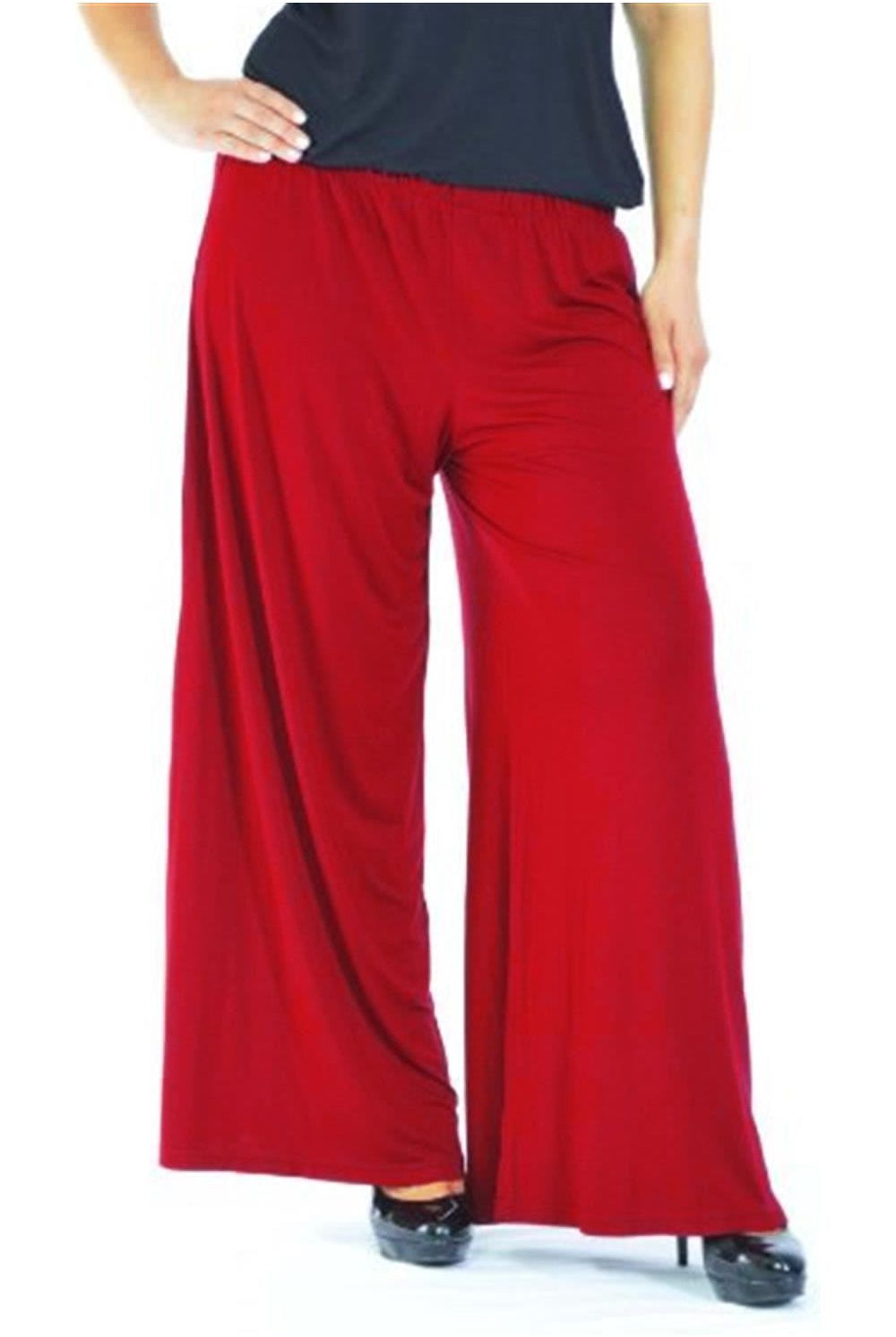 Wide Leg Flared Plain Palazzo Trouser Palazzo WearAll Red 8-10
