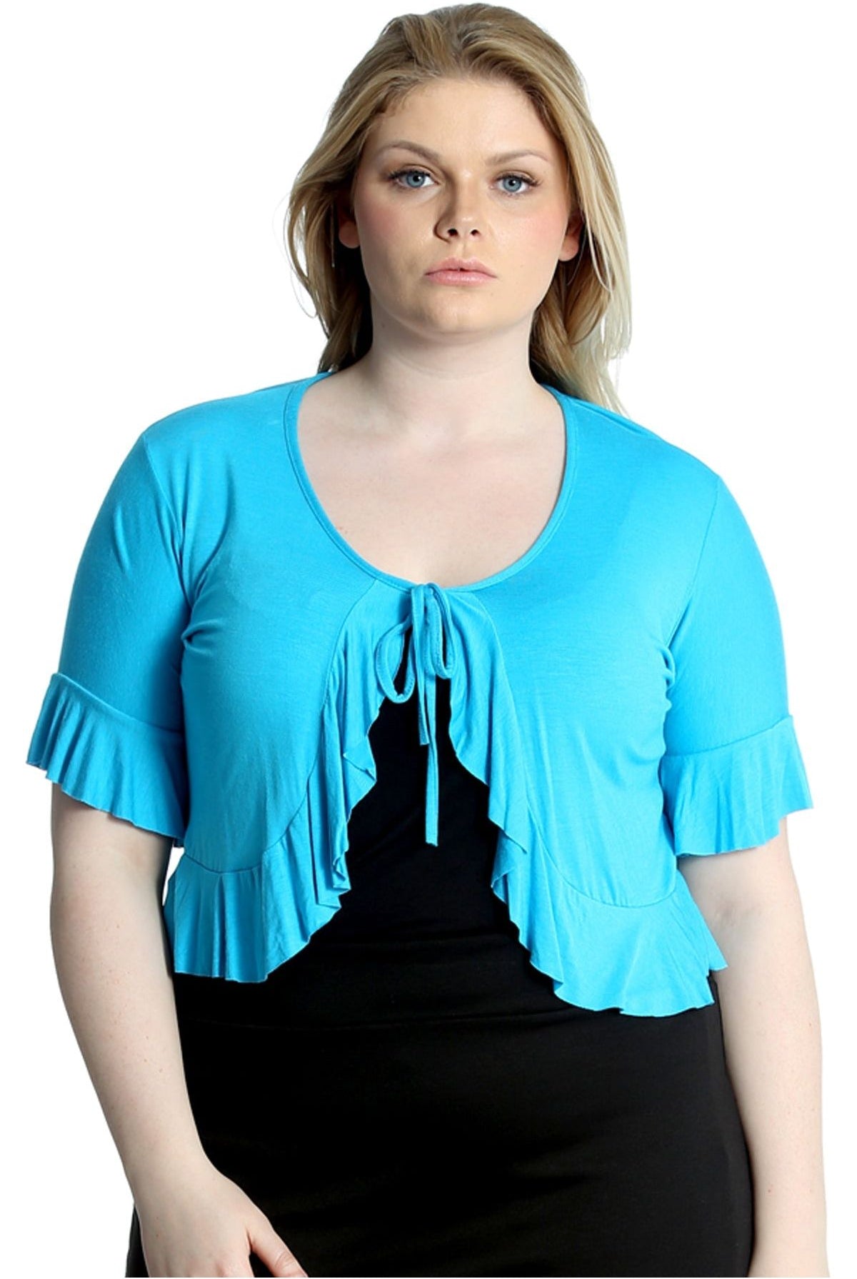 Plus Size Frill Tie Shrug Tops WearAll Turquoise 14