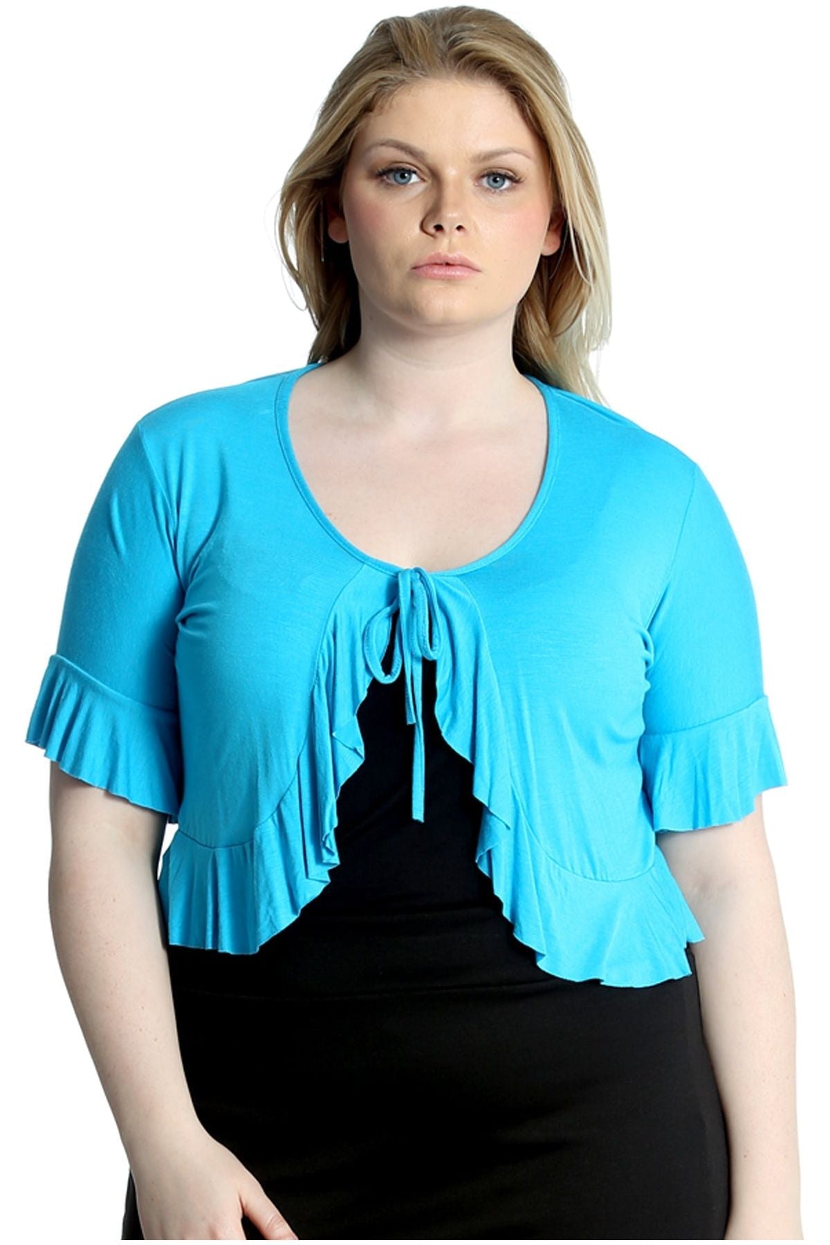 Plus Size Frill Tie Shrug Tops WearAll Turquoise 14