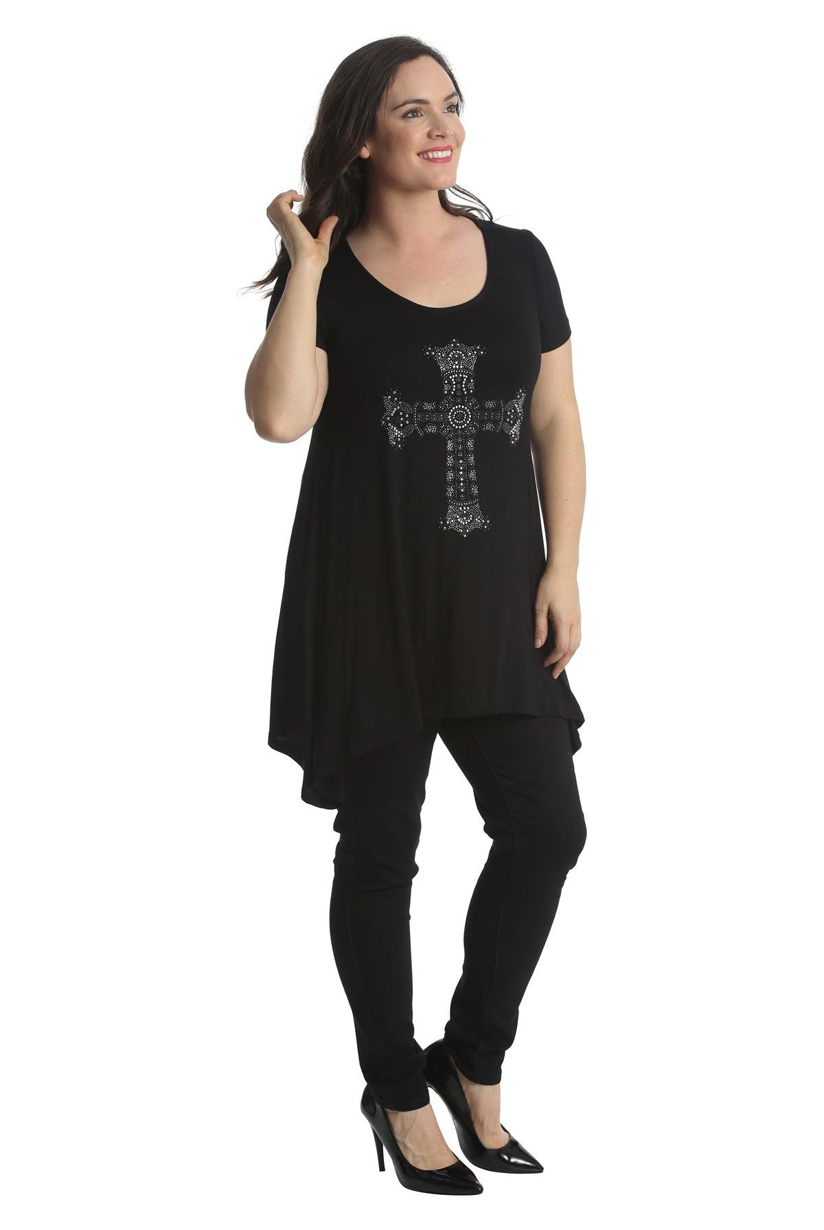 Crown Cross Stud Hanky Hem Short Sleeve Top Tops WearAll