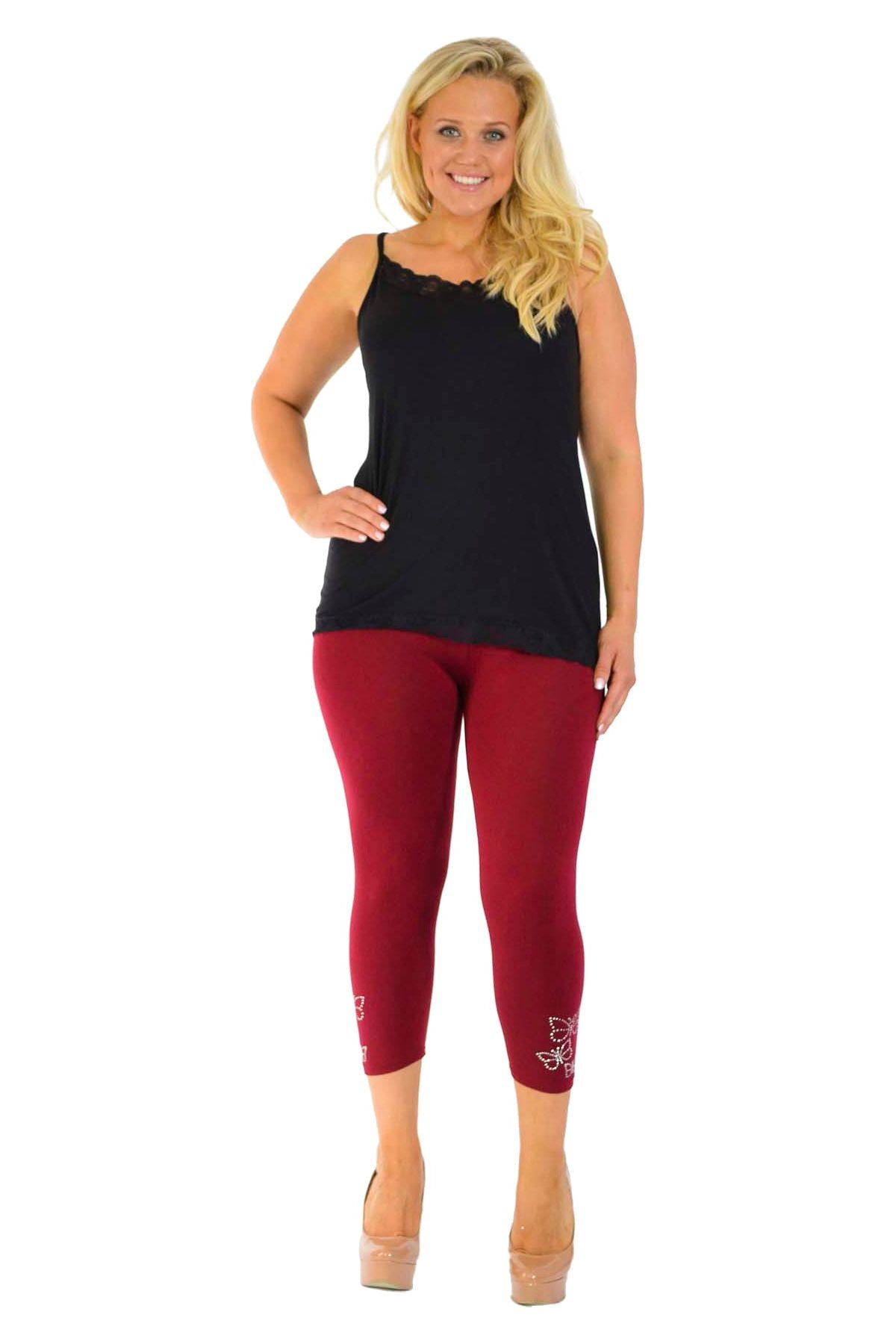 Plus Size 3/4 Butterfly Sequin Leggings Leggings WearAll
