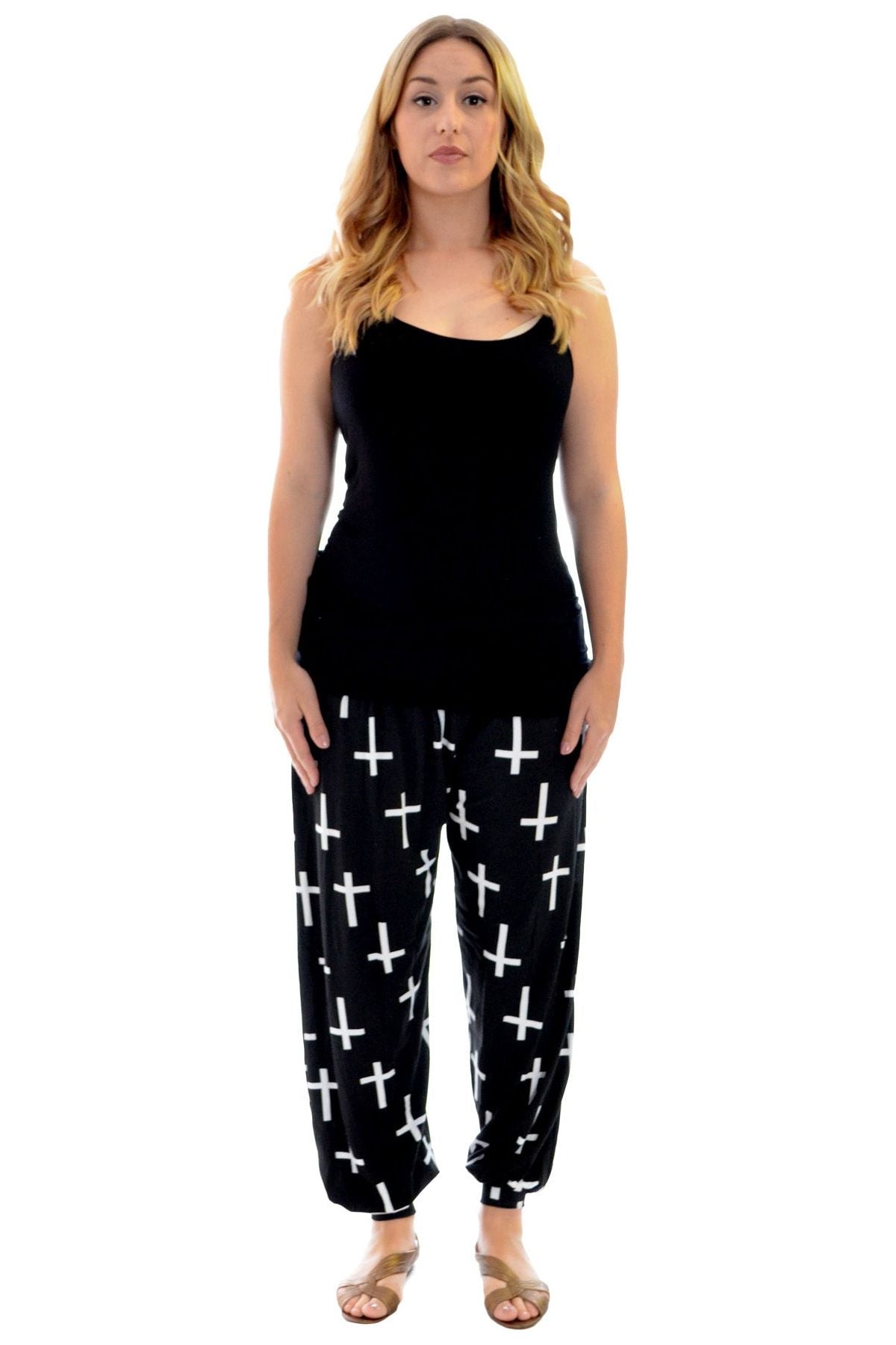 Plus Size Cross Print Harem Trousers Trousers WearAll