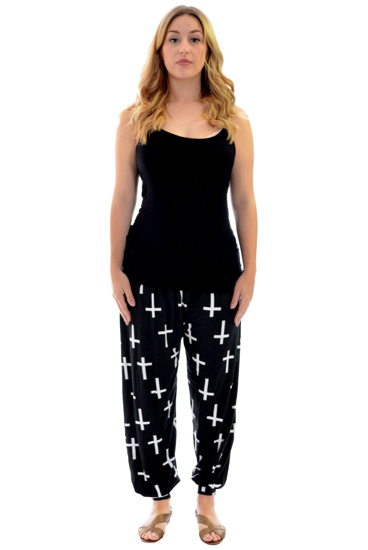 Cross Print Harem Trousers Trousers WearAll