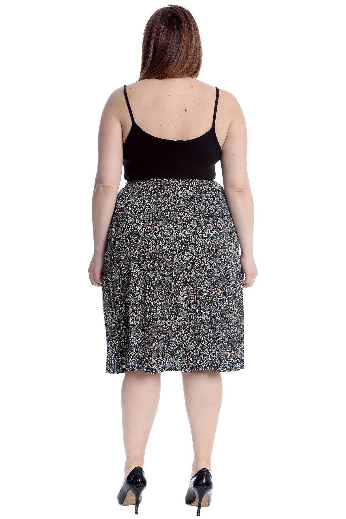 Plus Size Peach Floral Midi Skirt Skirt WearAll