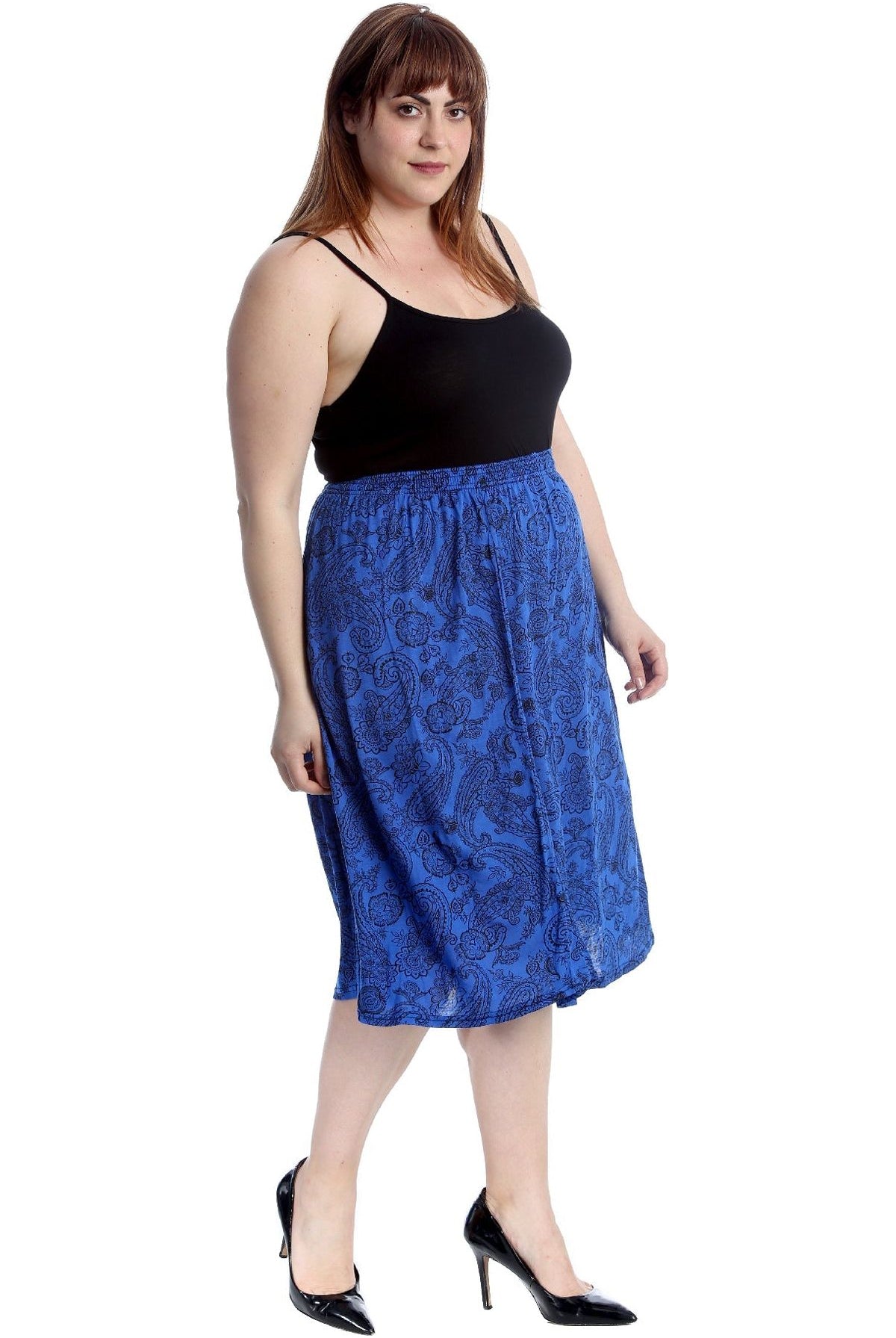 Plus Size Paisley Royal Print Midi Skirt Skirt WearAll