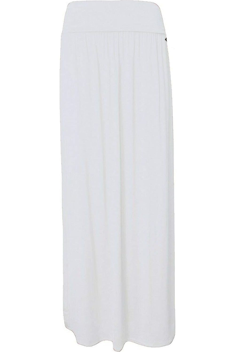 Pleated Fold Over High Waist Gypsy Long Maxi Skirt Skirt WearAll White 12-14