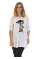 Cat With Hat Stud 2 Button Top Apparel & Accessories WearAll White 14