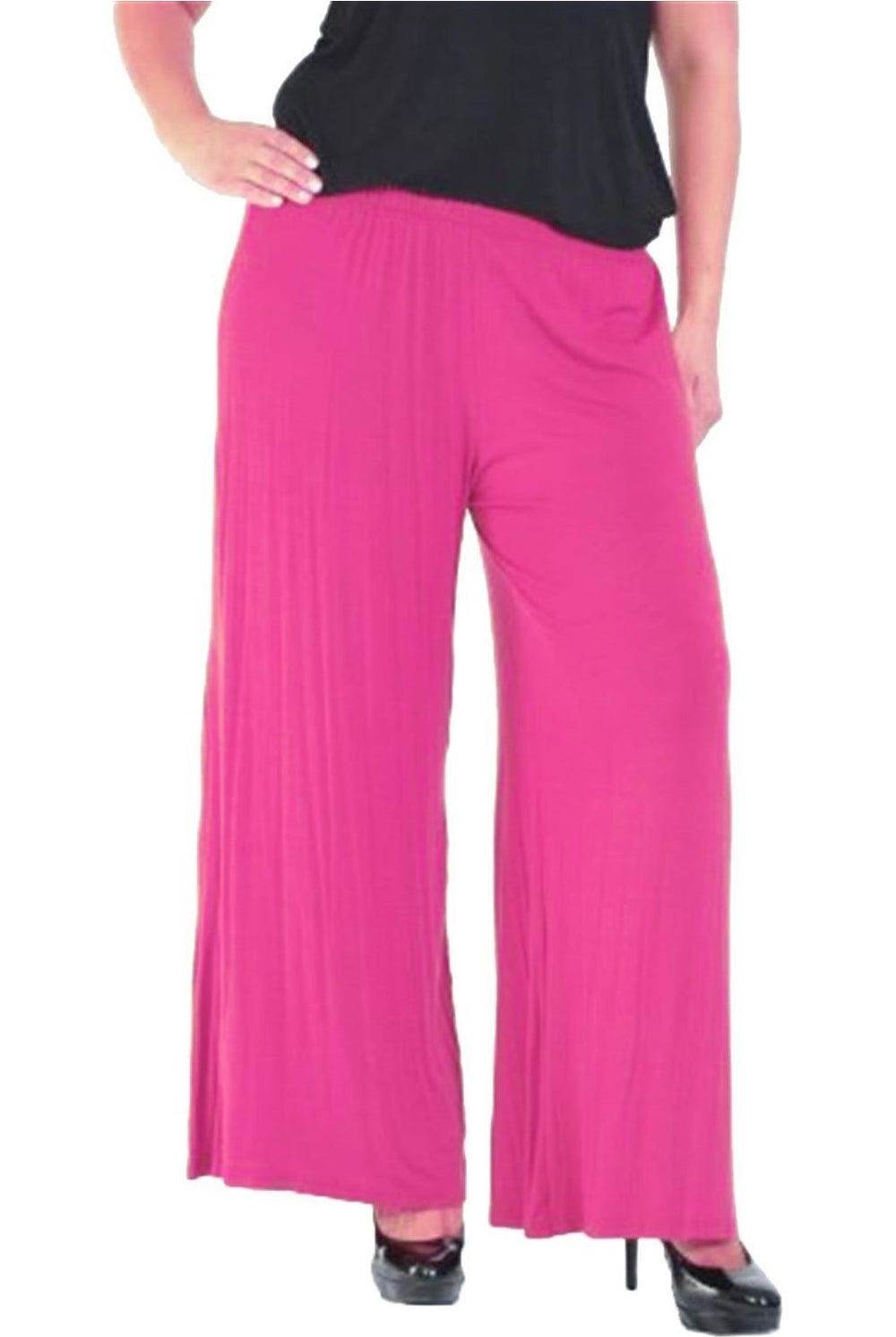 Plus Size Wide Leg Flared Plain Palazzo Trouser Palazzo WearAll Cerise 16-18