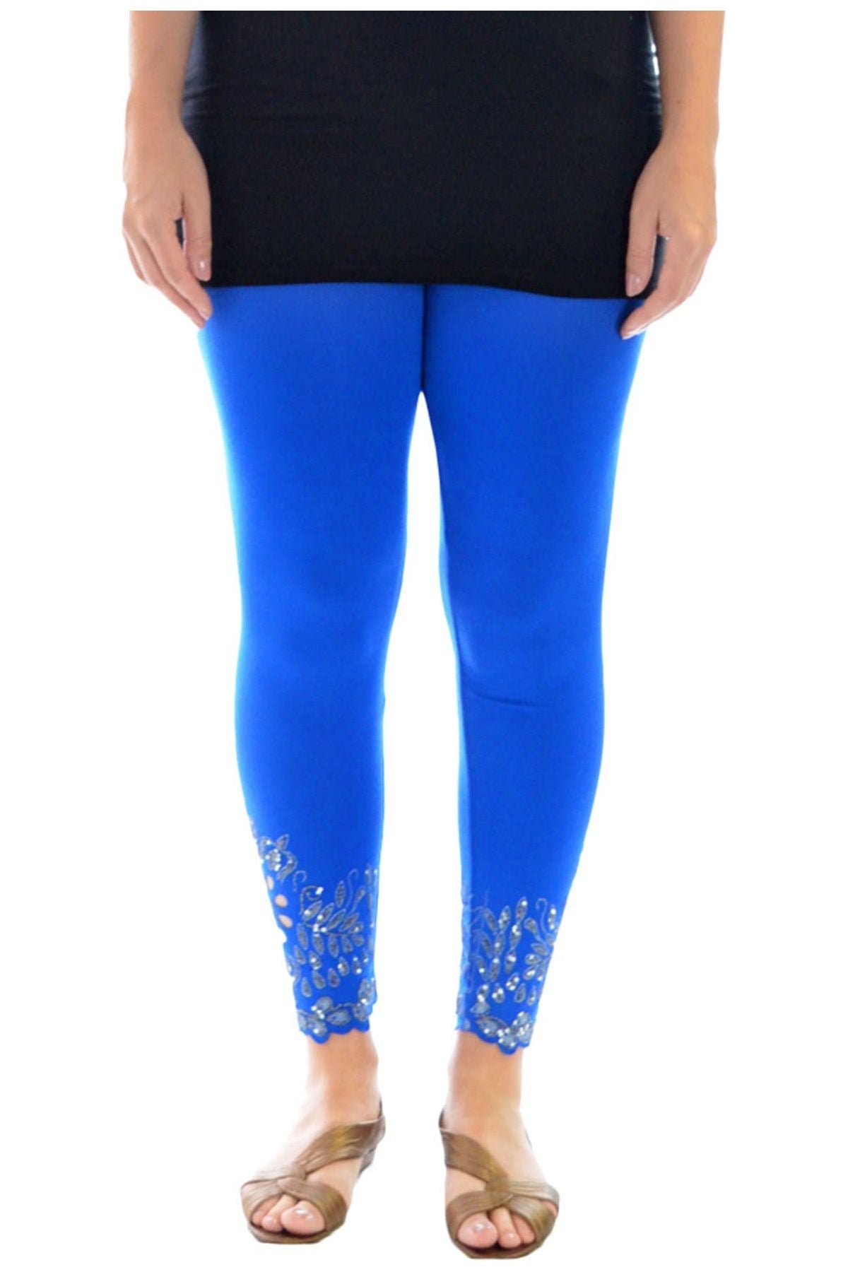 Sequin Scallop Beaded Flower Petal Leggings Leggings WearAll Royal Blue 12-14