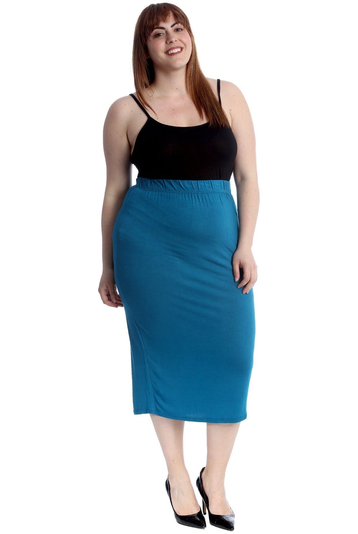 Plus Size Plain Long Ladies Stretch Maxi Skirt Apparel & Accessories WearAll Teal 14