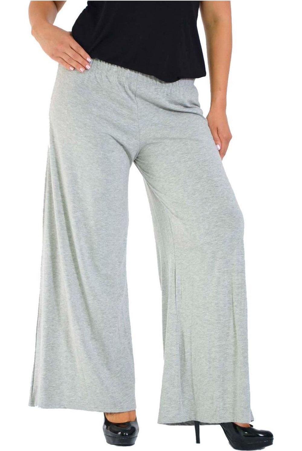 Plus Size Wide Leg Flared Plain Palazzo Trouser Palazzo WearAll Grey 16-18