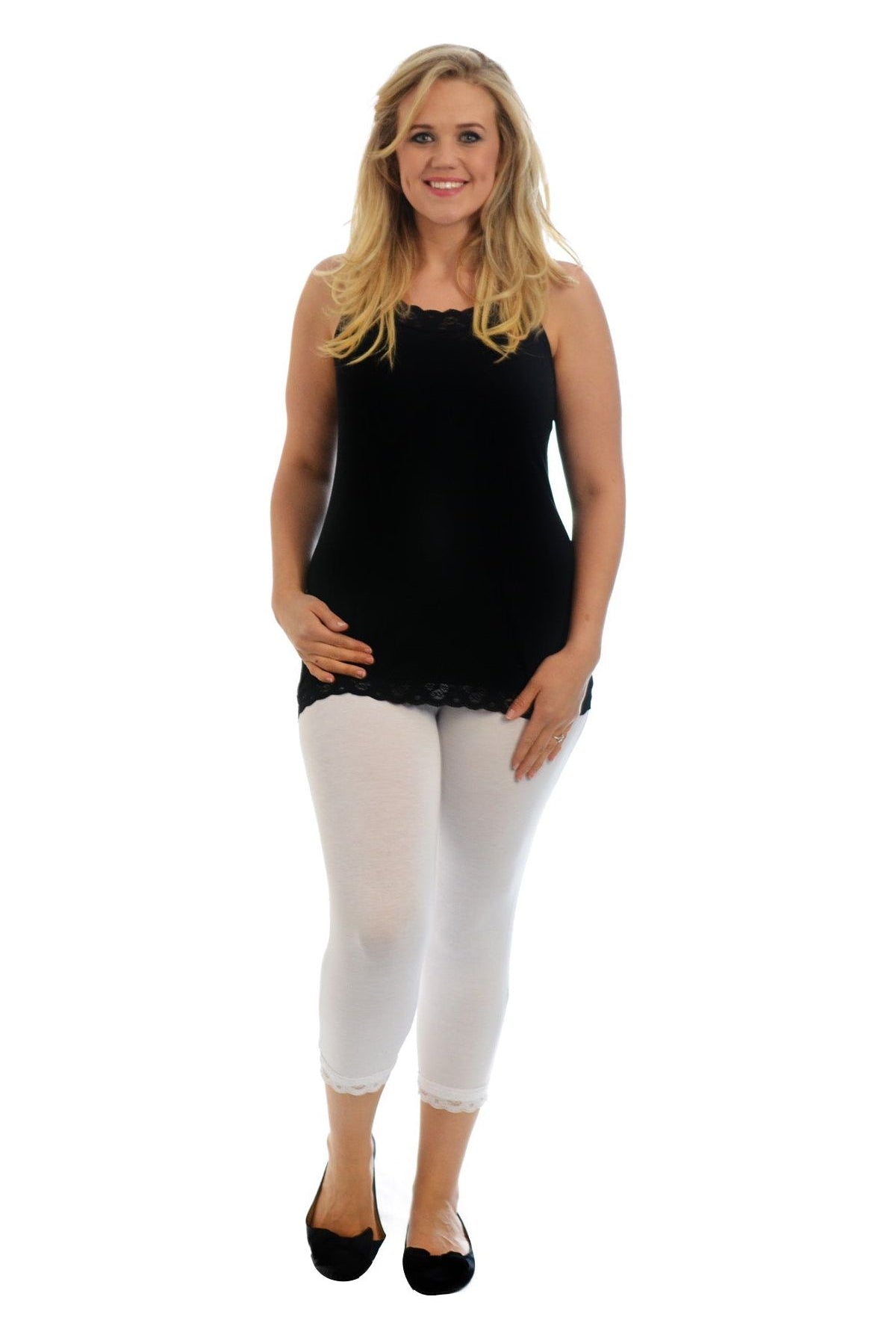 Cropped Lace Trim Leggings Leggings WearAll