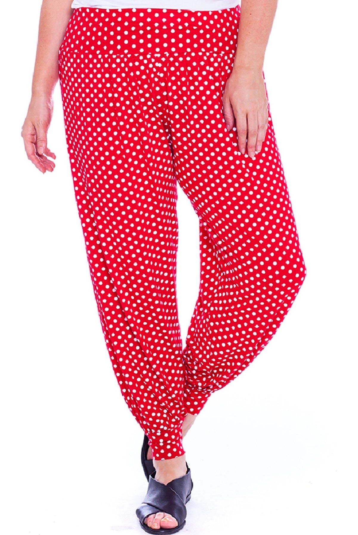 Plus Size Polka Dot Print Harem Trouser Trousers WearAll Red Spot 16-18