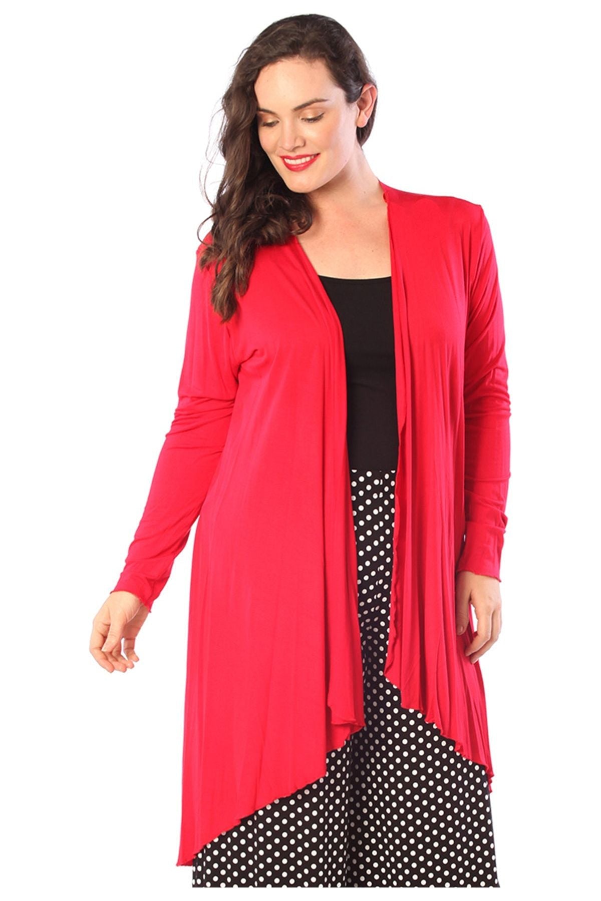Open Front Hanky Hem Longsleeve Cardigan cardigan WearAll Red 14