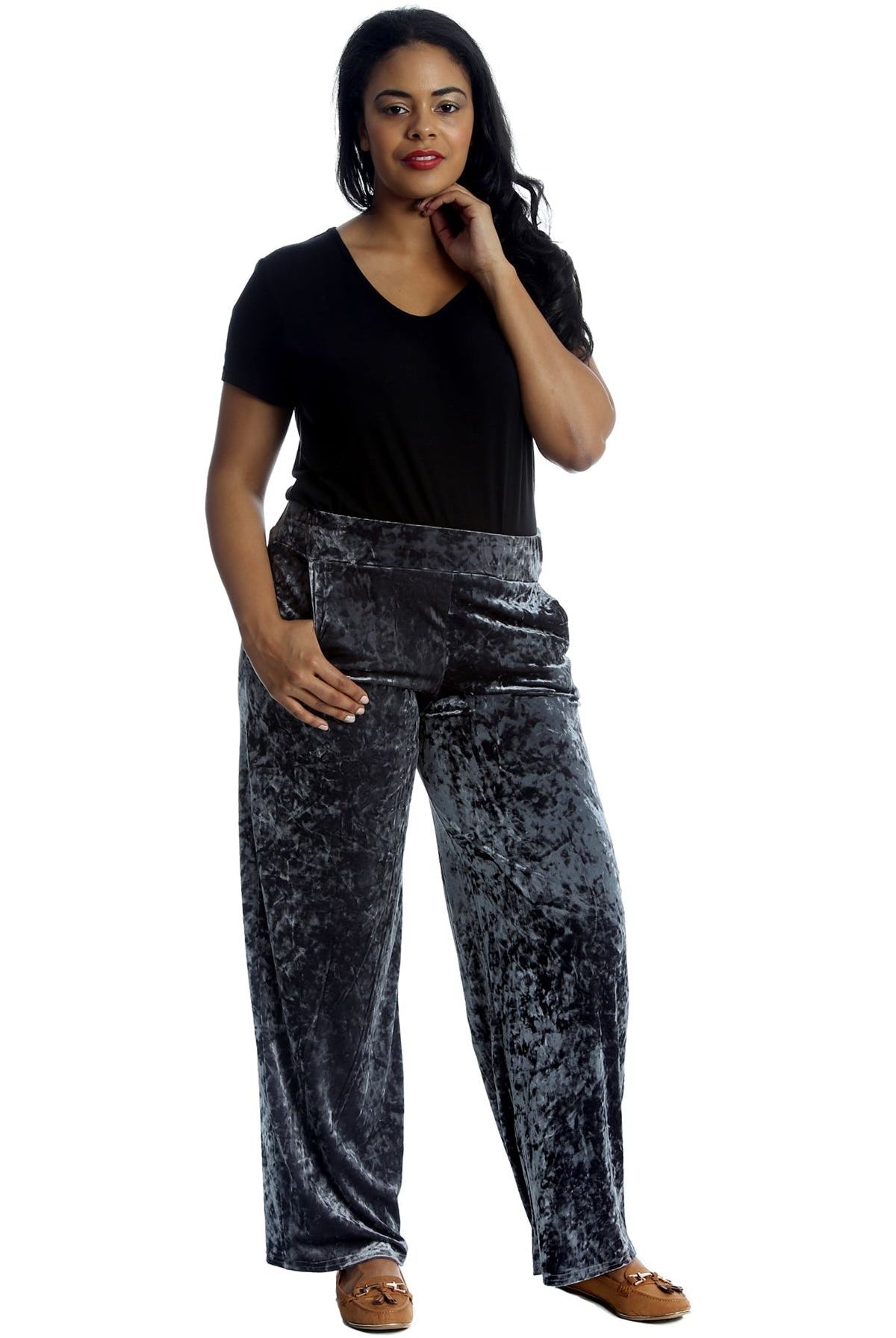 Velour Velvet Wide Flared Leg Pocket Palazzo Palazzo WearAll