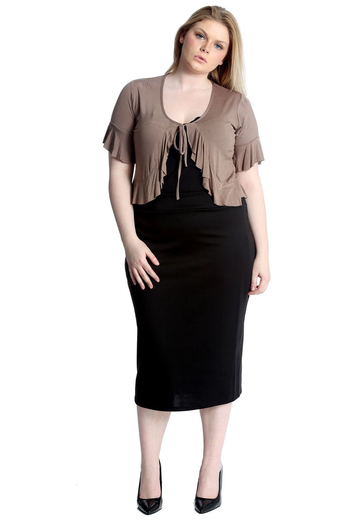 Plus Size Frill Tie Shrug Tops WearAll