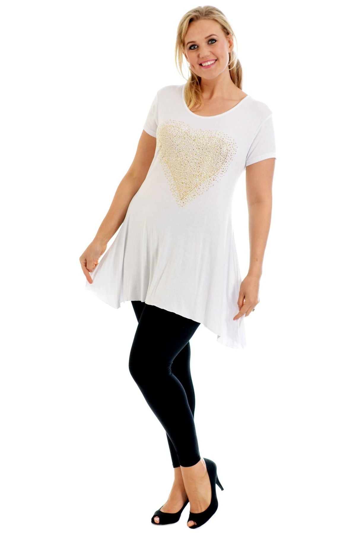 Gold Studded Hanky Hem Short Sleeve Top Apparel & Accessories WearAll