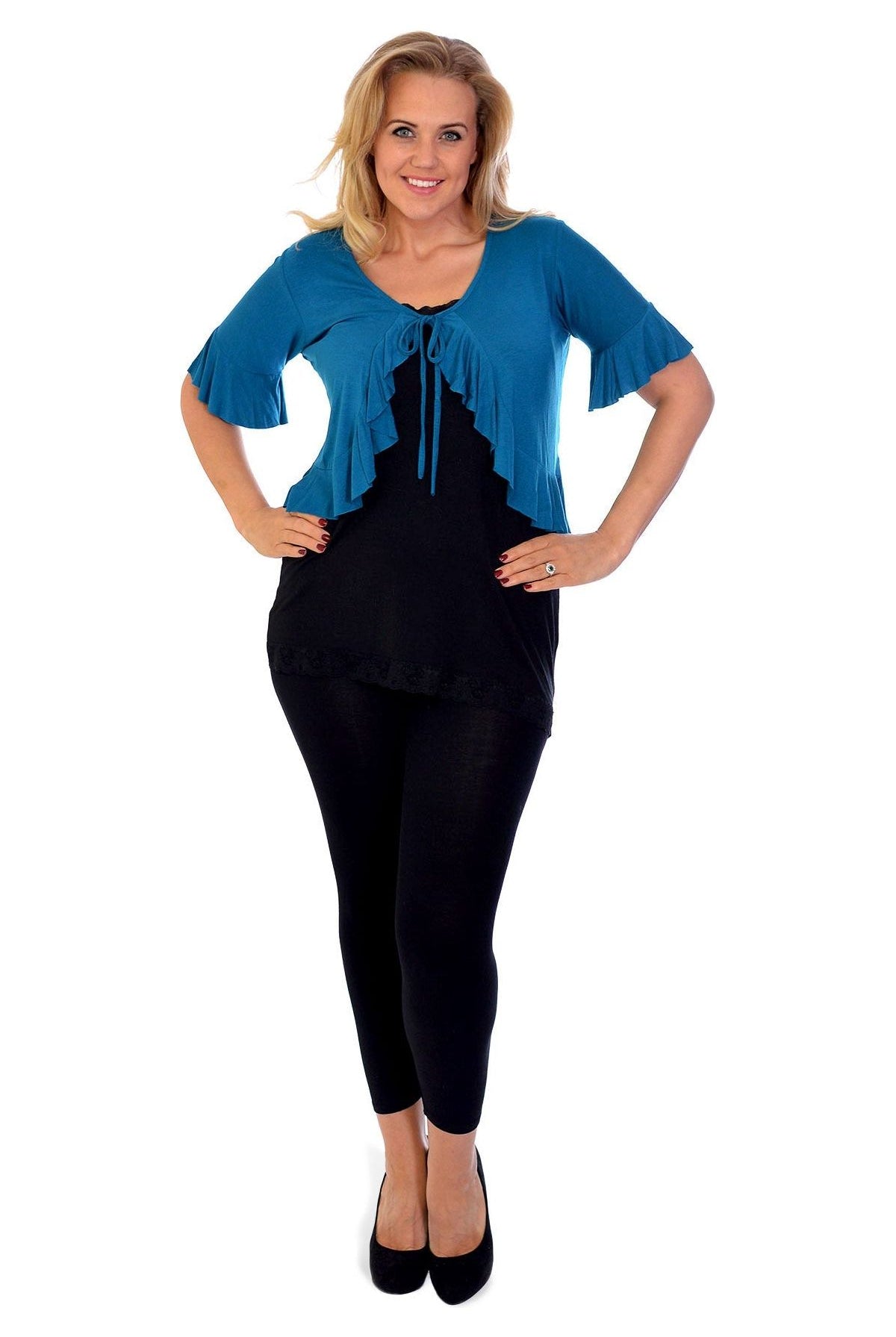 Plus Size Frill Tie Shrug Tops WearAll