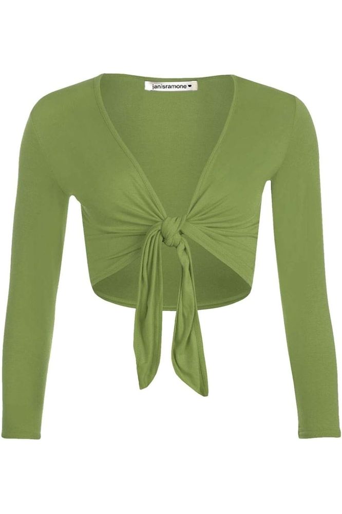 Long Sleeve Front Tie Crop Shrug Tops WearAll